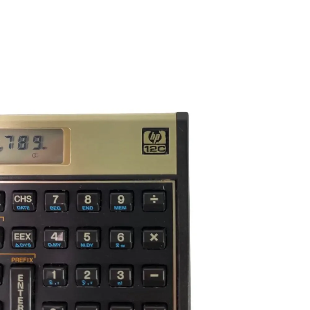 HP 12C Gold Financial Calculator original HP slip case Tested, Has Batteries